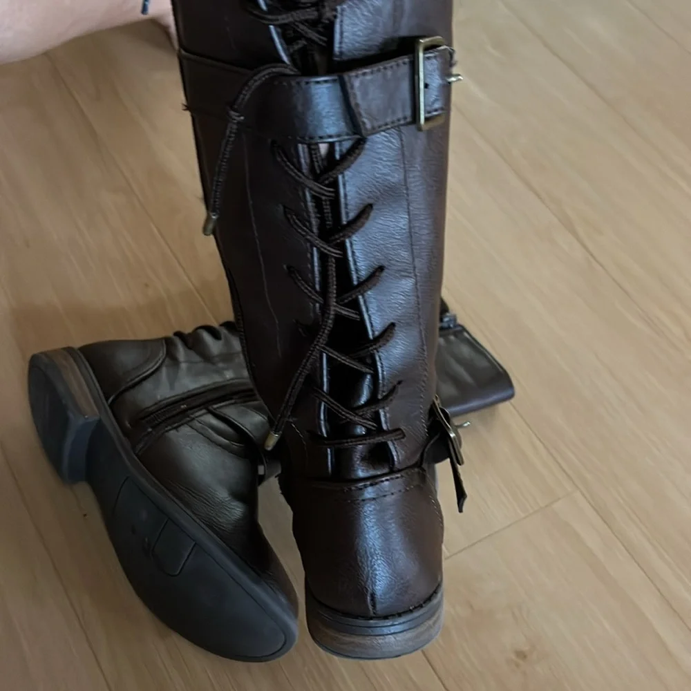 GIRLS BROWN WESTERN STYLE BOOTS SIZE 12 KNEE LEGNTH